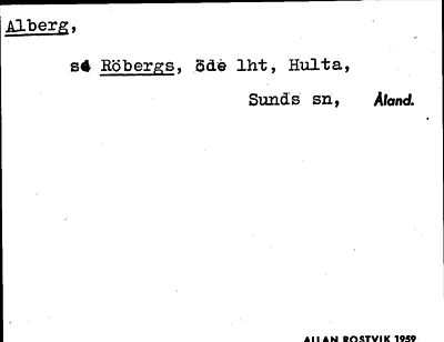 Bild på arkivkortet för arkivposten Alberg, se Röbergs