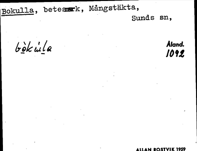 Bild på arkivkortet för arkivposten Bokulla