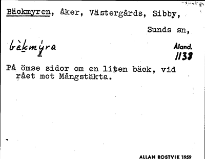 Bild på arkivkortet för arkivposten Bäckmyren
