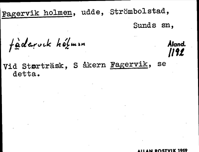 Bild på arkivkortet för arkivposten Fagervik holmen