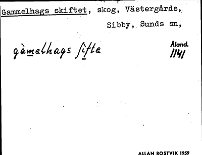 Bild på arkivkortet för arkivposten Gammelhags skiftet
