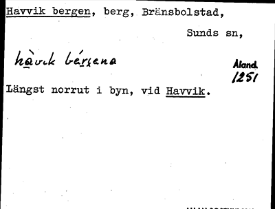 Bild på arkivkortet för arkivposten Havvik bergen
