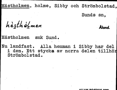 Bild på arkivkortet för arkivposten Hästholmen