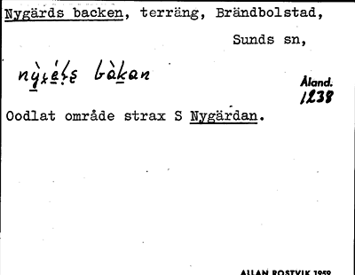 Bild på arkivkortet för arkivposten Nygärds backen