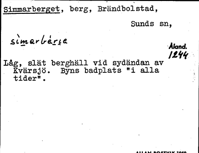 Bild på arkivkortet för arkivposten Simmarberget