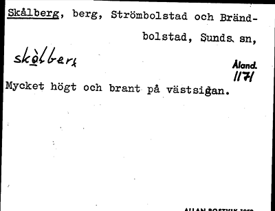 Bild på arkivkortet för arkivposten Skålberg