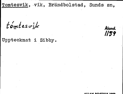 Bild på arkivkortet för arkivposten Tomtesvik