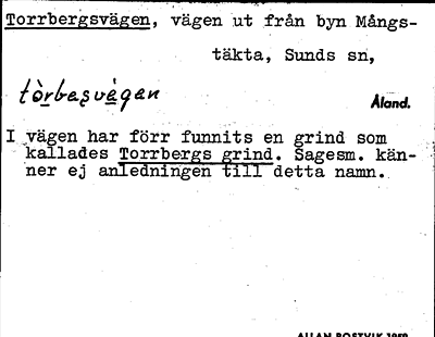 Bild på arkivkortet för arkivposten Torrbergsvägen