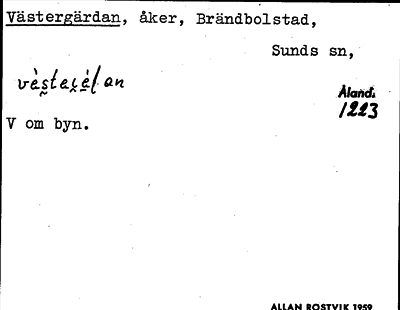 Bild på arkivkortet för arkivposten Västergärdan