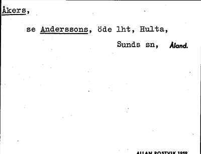 Bild på arkivkortet för arkivposten Åkers, se Anderssons