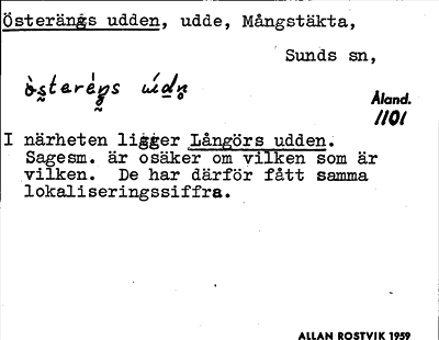 Bild på arkivkortet för arkivposten Österängs udden
