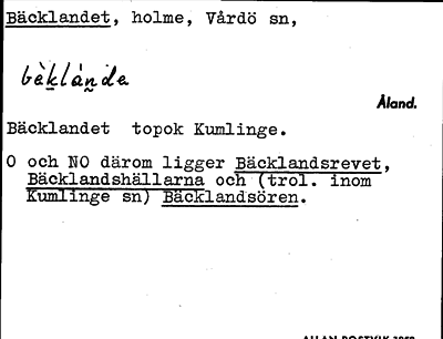 Bild på arkivkortet för arkivposten Bäcklandet