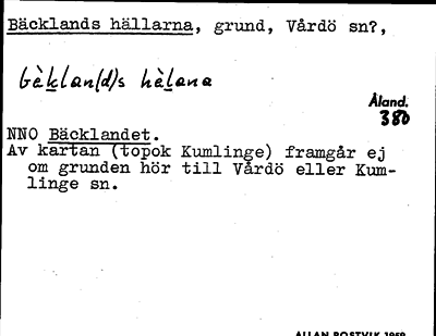 Bild på arkivkortet för arkivposten Bäcklands hällarna