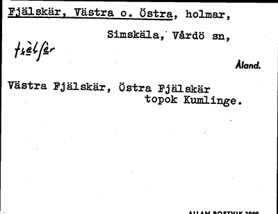 Bild på arkivkortet för arkivposten Fjälskär, Västra o. Östra