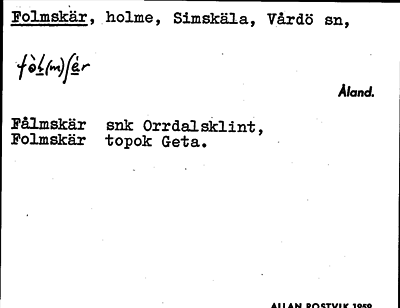 Bild på arkivkortet för arkivposten Folmskär