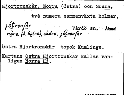 Bild på arkivkortet för arkivposten Hjortronskär, Norra (Östra) och Södra