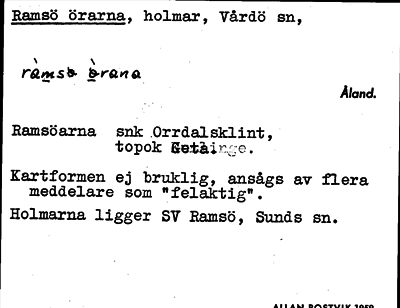 Bild på arkivkortet för arkivposten Ramsö örarna