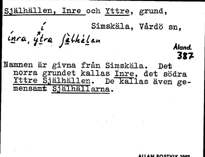 Bild på arkivkortet för arkivposten Själhällen, Inre och Yttre