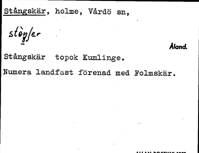 Bild på arkivkortet för arkivposten Stångskär