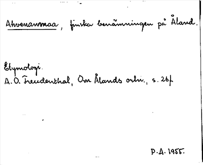 Bild på arkivkortet för arkivposten Ahvenanmaa