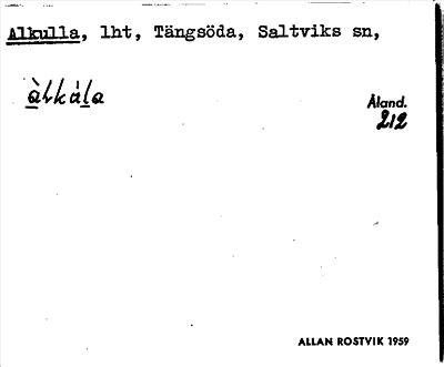 Bild på arkivkortet för arkivposten Alkulla