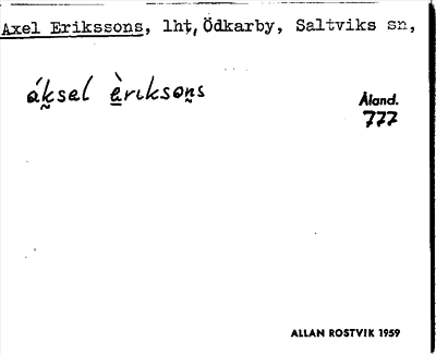 Bild på arkivkortet för arkivposten Axel Erikssons
