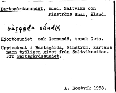 Bild på arkivkortet för arkivposten Bartsgårdasundet