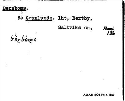 Bild på arkivkortet för arkivposten Bergboms