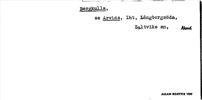 Bild på arkivkortet för arkivposten Bergkulla, se Arvids