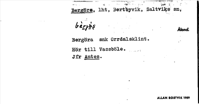 Bild på arkivkortet för arkivposten Bergörs