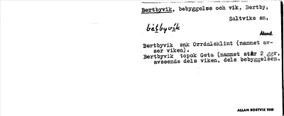 Bild på arkivkortet för arkivposten Bertbyvik