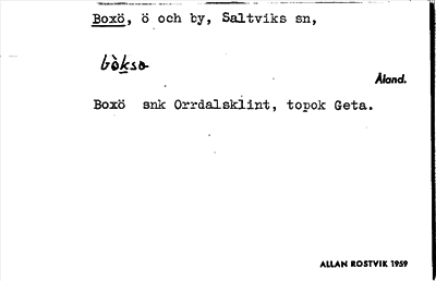 Bild på arkivkortet för arkivposten Boxö
