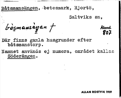 Bild på arkivkortet för arkivposten Båtsmansängen
