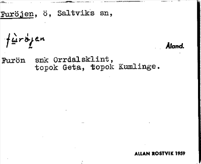 Bild på arkivkortet för arkivposten Furöjen
