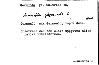 Bild på arkivkortet för arkivposten Germundö