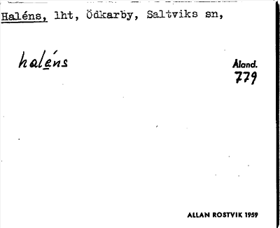 Bild på arkivkortet för arkivposten Haléns