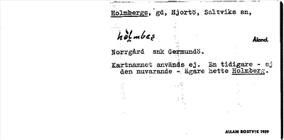 Bild på arkivkortet för arkivposten Holmbergs