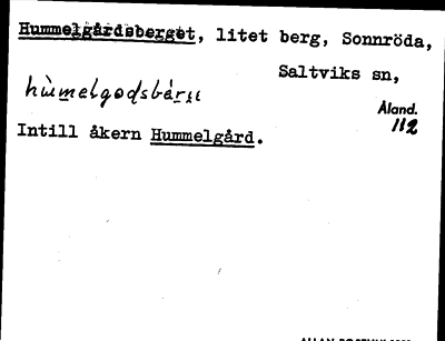 Bild på arkivkortet för arkivposten Hummelgårdsberget