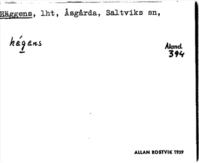 Bild på arkivkortet för arkivposten Häggens