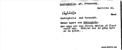 Bild på arkivkortet för arkivposten Lustigkulla