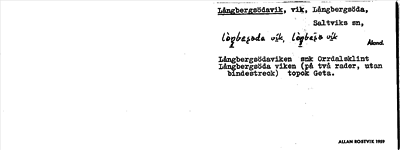 Bild på arkivkortet för arkivposten Långbergsödavik