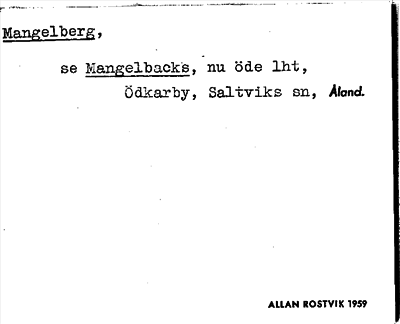 Bild på arkivkortet för arkivposten Mangelberg, se Mangelbacks