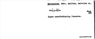 Bild på arkivkortet för arkivposten Märrpotten
