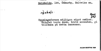 Bild på arkivkortet för arkivposten Reinholds