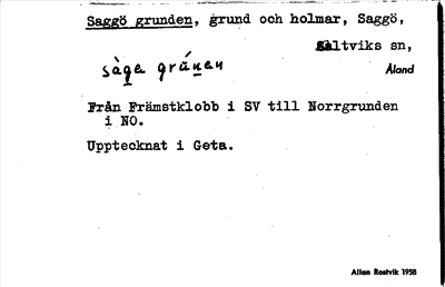 Bild på arkivkortet för arkivposten Saggö grunden