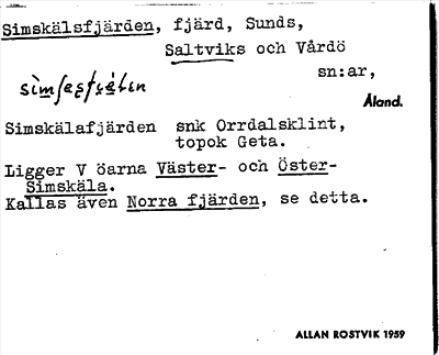 Bild på arkivkortet för arkivposten Simskälsfjärden