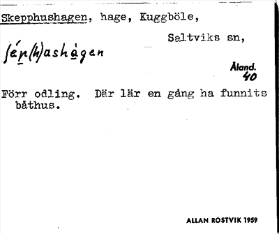 Bild på arkivkortet för arkivposten Skepphushagen