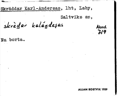 Bild på arkivkortet för arkivposten Skräddar Karl-Andersas