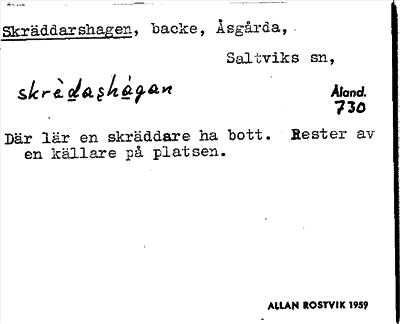 Bild på arkivkortet för arkivposten Skräddarshagen