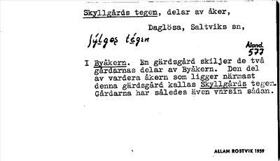 Bild på arkivkortet för arkivposten Skyllgårds tegen